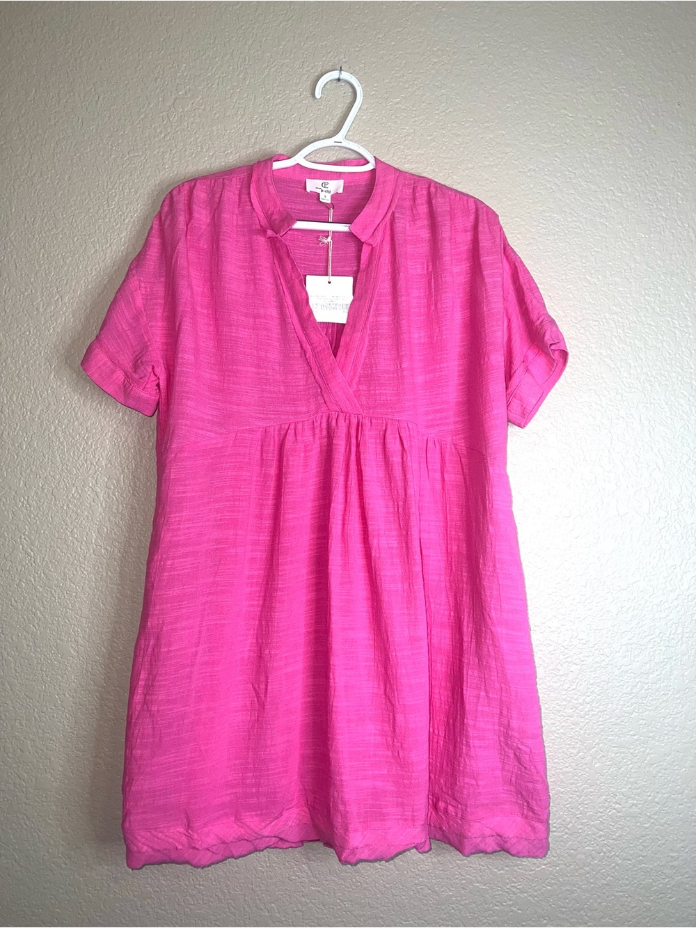 P Cill Women’s Bright Pink Honeysuckle V-Neck Dress NWT Sz S